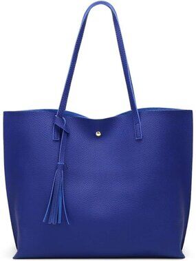 Women’s Royal Blue Soft Faux Leather Tote Bag Tassel Large Shoulder Purse